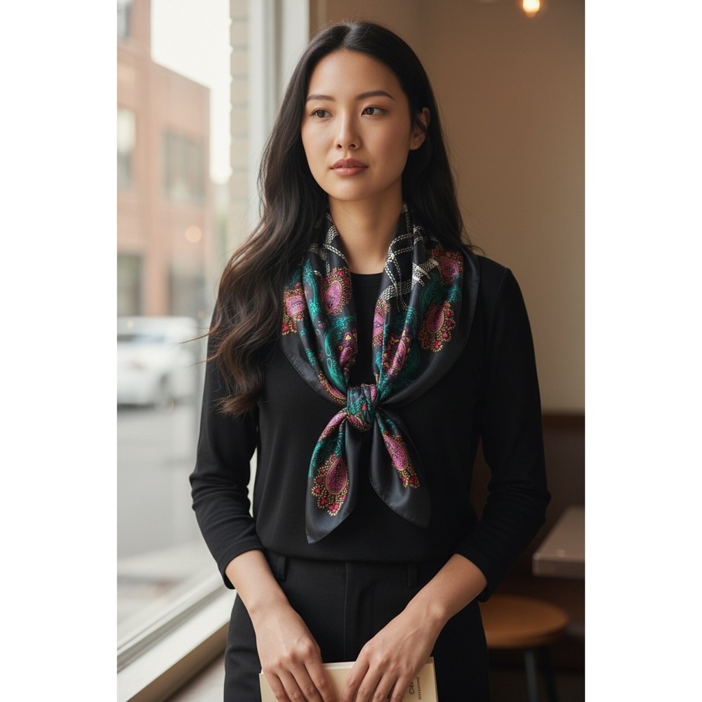 Diane Von‎ Furstenberg Color Authority Colorful Paisley Plaid Square Silk Scarf